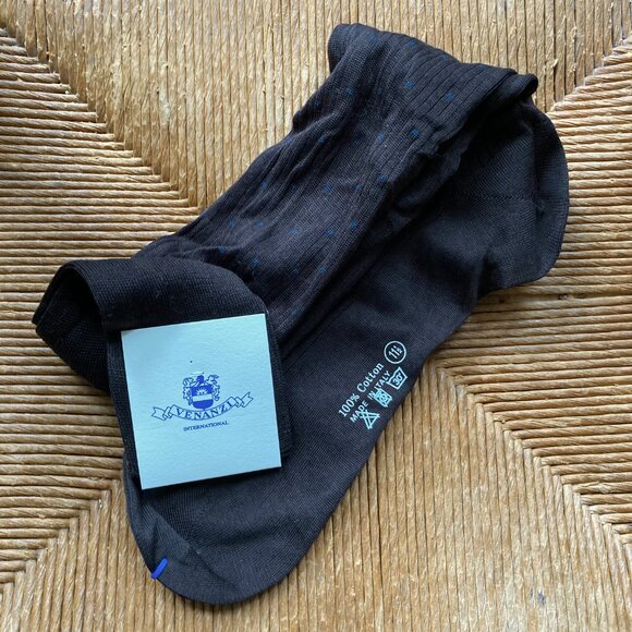 3 pair men's Italian over the calf cotton socks Bresciani Venanzi blue / brown - Picture 3 of 4